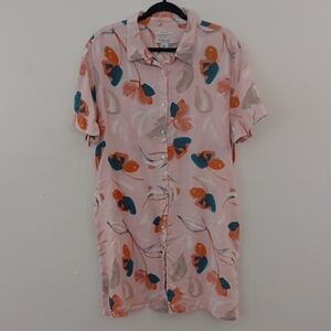 Rachel Zoe Linen Tropical Print Shirt Dress #3399